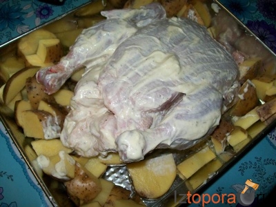 Запеченная курица с овощами 